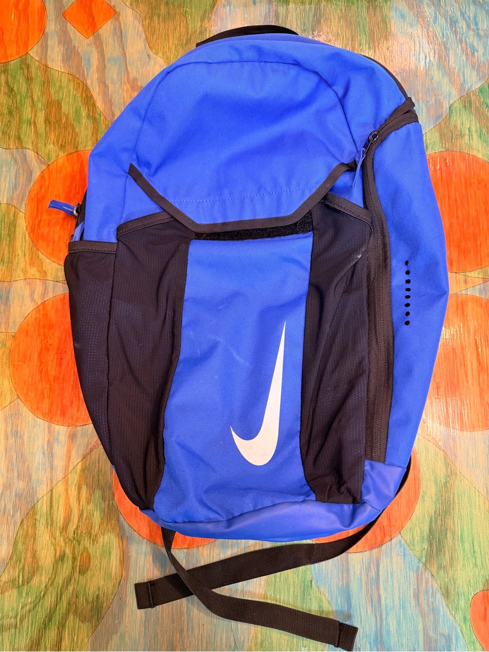 Nike Ball Carry Backpack Blue Black White Logo Adjustable Straps Unisex Polyeste